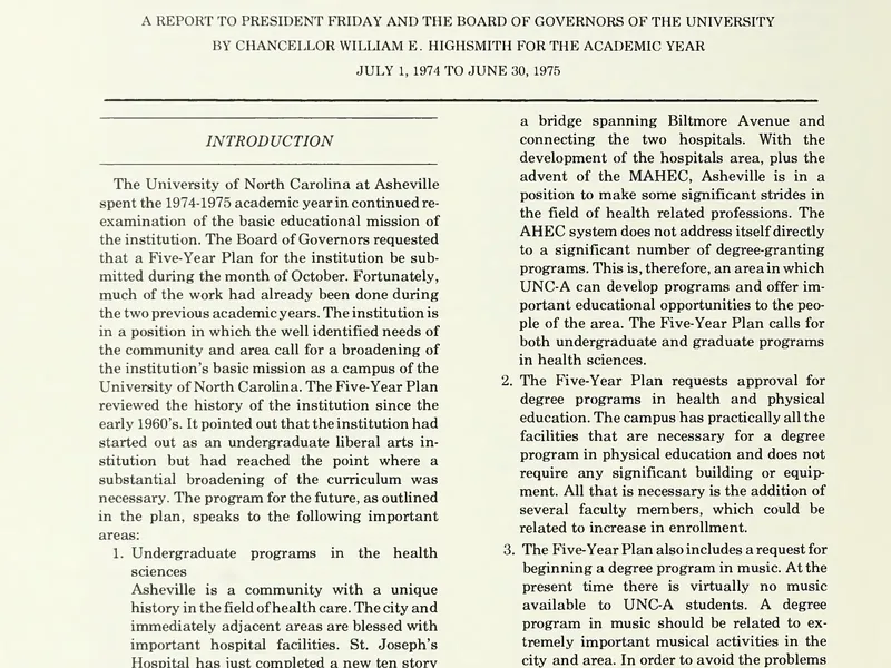 1974-1975 UNCA From UNC President Report